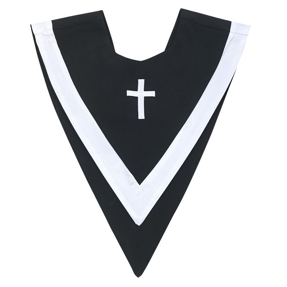 3279 Unisex Church V Shape Choir Stole Collar with Cross Black/White